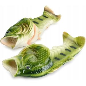 Papuci amuzanti din cauciuc, forma de peste, culoare verde, 42-43 EU